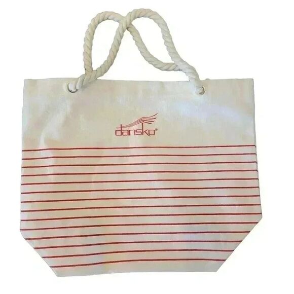 Dansko Ivory & Red Striped Cotton Canvas Beach Tote w Rope Handles NEW - Picture 2 of 6